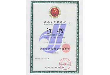 2014年榮獲山東省安全生產(chǎn)監督管理局''安全生產(chǎn)標準化證書(shū)''